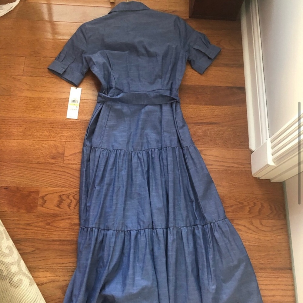 NWT Calvin Klein Denim Cotton Tiered Ruffle Hem Shirtdress Size 4P - Picture 6 of 11